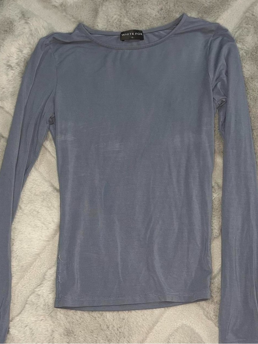 White Fox Boutique Long Sleeve Crewneck Top - Slate Blue Gray